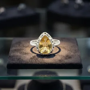 925 Sterling Silver Citrine Statement Ring Handmade Vintage Oxidized Cocktail Jewelry For Women Wholesale - Product Image 3