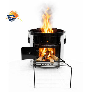 Estufa de Leña Moderna de Acero Inoxidable con Estructura Resistente para Exteriores, con Estante para Almacenamiento de Leña, Estufa de Camping - Product Image 5