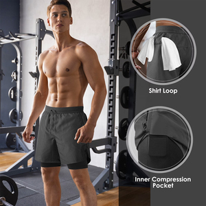 Breathable Fabric Gym Fitness <b>Shorts</b> For Adult 2 In 1 Inner <b>Compression</b> Pocket Double Layer <b>Short</b> For Youth - Product Image 3