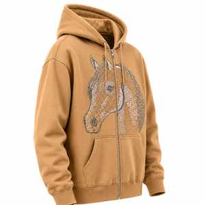 Sweat à capuche zippé personnalisé avec broderie tête de cheval, sweat à capuche surdimensionné pour homme, doublure en polaire, style western ranch personnalisé - Product Image 3