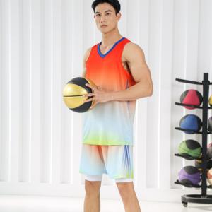 ชุดเสื้อบาสเก็ตบอลคอวีแขนกุดสำหรับผู้ชายชุดกางเกงขาสั้นชุดทีมฤดูร้อนสีไล่ระดับสี - Product Image 4
