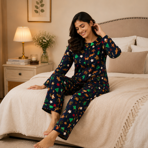 Wholesale Women's Printed Cotton Jersey Pajama <b>Set</b> Digital Printing Neck Elastic Waist Long Sleeves Soft Fabric OEM/ODM Custom - Product Image 4