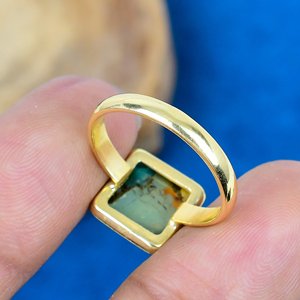 Bagues en pierres précieuses de turquoise naturelle de forme carrée, plaquées or 18 carats sur argent sterling 925 - Product Image 4