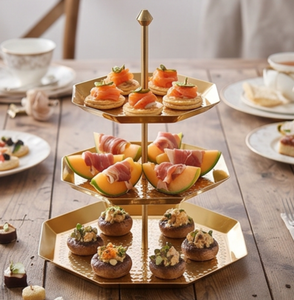 Artisanal Gold 3-Tier Geometric <b>Cake</b> <b>Stand</b> Handmade Metal Display Tray For Weddings Events Birthdays and Other Occasions - Product Image 5