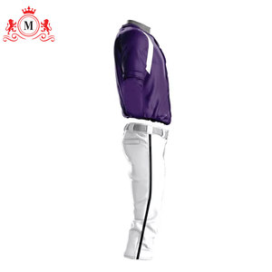 Ensemble uniforme de baseball pour homme, maillot violet avec empiècements blancs et pantalon blanc, matière polyester respirante pour adultes - Product Image 4