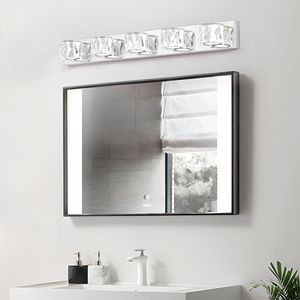 Applique da Parete LED Moderna da 35 Pollici con Eleganti 5 Paralumi in Cristallo Trasparente Cromato per Bagno e Camera da Letto - Product Image 2
