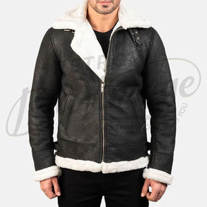 Chaqueta de Aviador de Cuero Negra Premium para Hombre, Forrada con Piel Sintética Blanca Cálida, Chaqueta de Motero de Piel de Oveja, Prenda Exterior Elegante para Invierno - Product Image 6