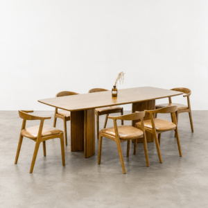 Ensemble de table à manger en teck d'Indonésie de qualité supérieure, 6 places, table de cuisine rectangulaire de luxe et chaises, ensemble de meubles pour villa - Lilo - Product Image 1