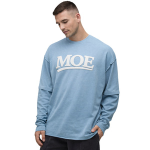 Camisetas de algodón grueso con capas y hombros caídos para hombre, estilo urbano, con logo personalizado en relieve, ajuste oversize, venta al por mayor OEM - Product Image 3