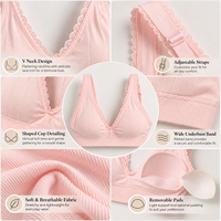 Soutien-gorge bralette pour femme à col en V profond, bretelles larges, bordure en dentelle, côtelé, avec bande large sous le buste, pour usage quotidien
