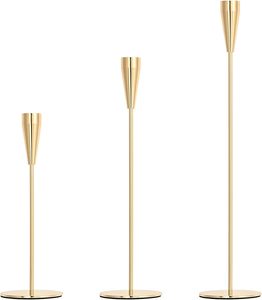 Ensemble de 3 chandeliers dorés, supports de bougies coniques élégants, longs chandeliers en métal pour la décoration de la maison, mariage - Product Image 1