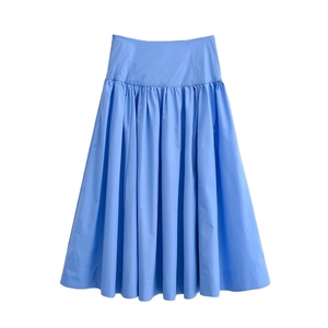 Women's High Waist Formal Denim Pencil Skirt with Pleated Detail Solid Pattern 100% Polyester All Seasons <b>Knee</b>-Length - Product Image 1