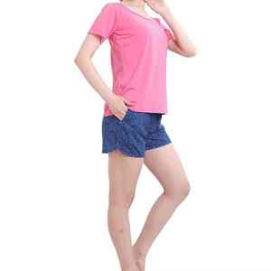 Ensemble d'été pour femmes, best-seller, personnalisé, léger, couleur unie, qualité durable, manches courtes, faible MOQ - Product Image 3