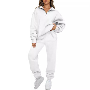 Women's Oversized Black Knitted Sweatshirt Set <b>Drop</b>-Shoulder Full Sleeve <b>Stand</b> Collar Zipper Joggers Autumn Wear - Product Image 5