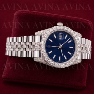 Blue Dial <b>Mechanical</b> Diamond Moissanite Luxury Hip-Hop Stainless Steel Bracelet Watch Water Resistant Date Display Bar <b>Scale</b> for - Product Image 4