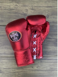 Custom Made No Boxing No Life Red and Gold Real Cowhide <b>Leather</b> Boxing Gloves Headgear Groin Guard Set Lace-Up Lightweight - Product Image 4