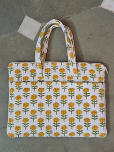 Sac pour ordinateur portable en coton matelassé à imprimé floral, léger, rembourré, avec fermeture éclair, sac de transport à main, sac de transport pour ordinateur portable de bureau et de voyage - Product Image 2