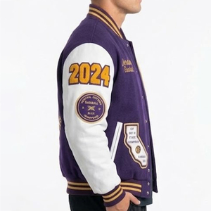 Wholesale Custom High Quality <b>Winter</b> Purple White Letterman Varsity Jacket <b>Men</b> Embroidered Baseball Jacket Autumn Sporty <b>Coats</b> - Product Image 3