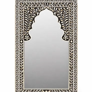Miroir décoratif mural moderne à finition foncée, incrusté de os, poli, pour la décoration d'hôtels, de maisons et de salles de bain, avec cadre indien - Product Image 1