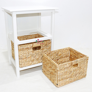 Meuble de rangement pliable moderne en jacinthe d'eau blanche avec 2 paniers en rotin pour salon d'appartement - Product Image 5