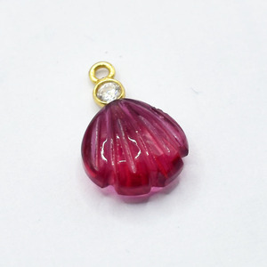 Pendentif en tourmaline rose et quartz, plaqué or, avec breloque en zircon cubique, pierre précieuse sculptée à la main, serti clos, fourniture de bijoux - Product Image 3
