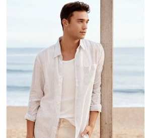 Chemise décontractée pour homme en lin Offre Spéciale de bonne qualité avec col et manches longues coupe régulière et motif uni - Product Image 1