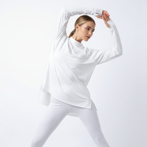 Camiseta Deportiva Modest para Mujer, Corte Asimétrico, Manga Larga, Holgada, para Gimnasio, Yoga, Running, Viajes y Actividades Deportivas - Product Image 1