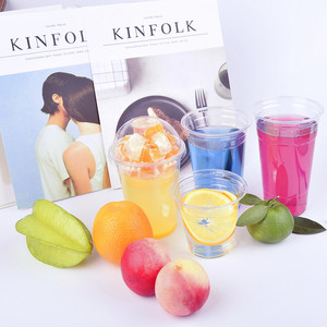 Gobelets en plastique transparents jetables pour boissons froides, café glacé, avec couvercles plats, personnalisés avec le logo YAMAT, 16 oz, en PET - Product Image 1