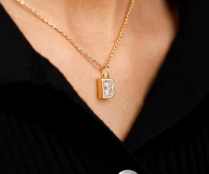 Collar con colgante de diamante con letras del alfabeto, muy vendido, en oro sólido de 14K, regalo para ella, collar con colgante de diamante de laboratorio. - Product Image 6
