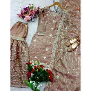 Top hermoso para mujer: conjunto de Sarara y Dupatta con trabajo de secuencia para fiestas - Product Image 3
