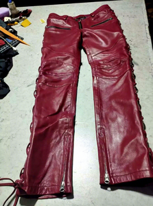 Pantalones de Cuero Genuino, Pantalones de Piel de Cordero Suave con Cordones Laterales, Pantalones de Motero a la Moda, Oferta en Línea - Product Image 6