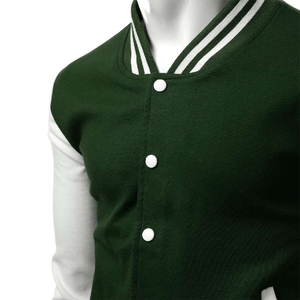 Chaqueta Gruesa con Capucha Estilo Universitario Unisex Verde Bosque y Blanco, Ribete a Rayas, Cierre de Cremallera, Corte Ajustado, Ropa Urbana, Ecológica - Product Image 6
