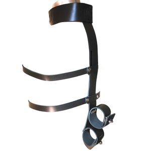 Black Leather <b>Bodysuit</b> Restraint With Neck Collar And Lockable Straps For Full Body Control - Product Image 4