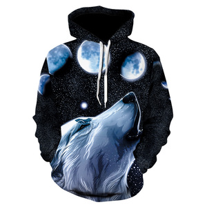 Sweat-shirt à capuche pour homme avec imprimé loup, sublimation, coupe classique, décontracté, pour l'automne, 100% polyester, tricoté, respirant - Product Image 6