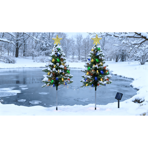 Set di 2 Luci Solari per Albero di Natale da Esterno, 95 cm, 100 LED, 4 Colori, 8 Modalità, Impermeabili IP44, per Decorazione Casa e Vialetti, a Batteria - Product Image 2