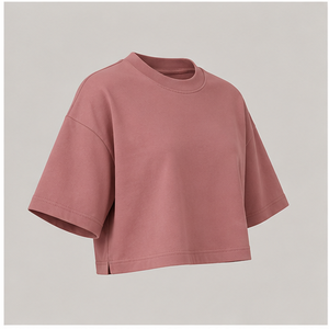 Camiseta Corta de Mujer con Cuello Redondo, Hombros Caídos y Manga Corta en Color Rosa Empolvado WTS-0002 - Product Image 3