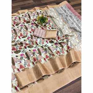 IMPRESIÓN DIGITAL DE SEDA DOLA ATRACTIVA CON FRONTERA KANJIVARAM TRABAJO SAREE CON ORO BOLUSE DESMONTADO - Product Image 1