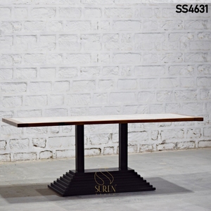 Table de restaurant rectangulaire avec plateau en bois et base en fer, table de salle à manger commerciale, mobilier industriel moderne pour hôtel, café - Product Image 1