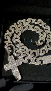 Unisex Silver Plated 925 Sterling Silver Vintage Hip Hop <b>Cross</b> Pendant Necklace Baguette Cut Diamond Link <b>Chain</b> for Certified - Product Image 2