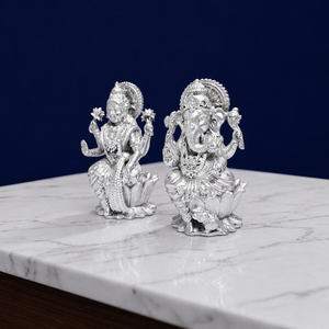 พระโลตัสยาวชุบเงิน 999 จาก Jaipur Metals รูปเทพีลาักษมีและพระพิฆเนศ |   ทองเหลืองแท้ 100% |   7 x 6 x 5.5 ซม. |   97 กรัม |   พูจาและของขวัญ - Product Image 4