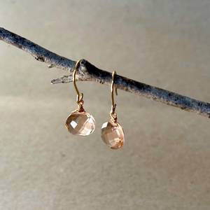 Boucles d'oreilles en quartz morganite, argent sterling 925, plaqué or 14 carats, boucles d'oreilles délicates, pierre de naissance de juin, cadeau pour elle - Product Image 4