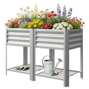 <b>Silver</b> Elevated Garden Bed & Plant Rack Flowerpot <b>Box</b> for Outdoor Planting Durable Storage Solution - Product Image 5