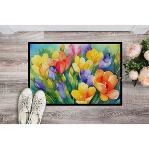 Paillasson aquarelle Freesias antidérapant lavable à poils bas 24H X 36W tapis d'entrée intérieur et extérieur pour porte d'entrée - Product Image 2