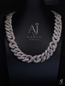 สร้อยคอโมอิสซาไนต์ชุบทองคำ 18K สีโรสโกลด์ รับรองโดย IGI ดีไซน์แบบ Cuban Chain หนา สำหรับงานปาร์ตี้และงานแต่งงาน - Product Image 1