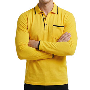 Polo homme manches longues sur mesure de luxe, finition contrastée, tissu piqué, vente en gros, respirant, coupe ajustée, polos business pour hommes - Product Image 6