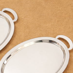 Bandeja ovalada moderna de acero inoxidable con asas, acabado espejo, plato metálico para servir comida, té, café, vajilla para hoteles y restaurantes. - Product Image 5