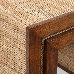 Table basse en bois de style mid-century modern avec plateau en rotin, meubles de salon faits à la main - Product Image 2