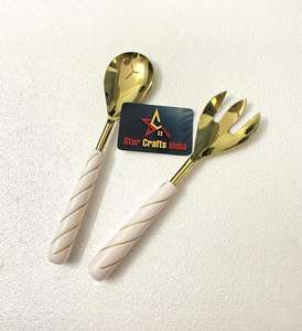 Ensemble de cuillères et fourchettes à salade en acier inoxydable de haute qualité avec manches en marbre, ensemble de couverts de luxe pour la cuisine - Product Image 1