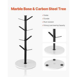 Porta Tazze da Caffè con Base in Marmo e 8 Ganci in Acciaio al Carbonio, Supporto da Banco, Soluzione di Stoccaggio Migliorata per la Cucina - Product Image 5
