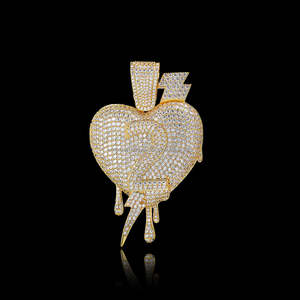 Joyería fina con estilo, colgante de gota de corazón y número, Diamante cultivado en laboratorio VVS en plata de ley 925 chapada - Product Image 1